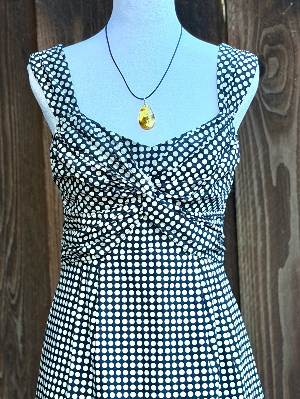 SUMMER’S END SALE🌟Nanette Lepore Black & White Polka Dot Ruched Sweetheart Dress